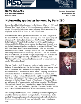 Noteworthy Graduates Honored by Paris ISD