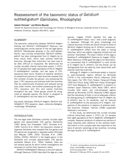 Reassessment of the Taxonomic Status of Gelidium Subfastigiatum (Gelidiales, Rhodophyta)