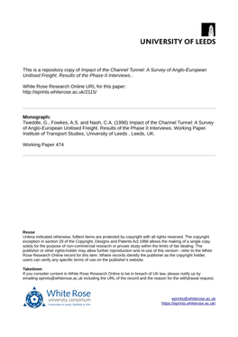 Impact of the Channel Tunnel: a Survey of Anglo-European Unitised Freight