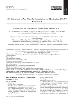 New Minerals and Nomenclature Modifications Approved in 2017