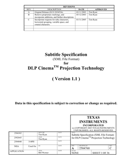 Subtitle Specification DLP Cinema Projection Technology ( Version 1.1 )