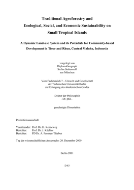 Traditional Agroforestry and Ecological, Social, and Economic Sustainability on Small Tropical Islands