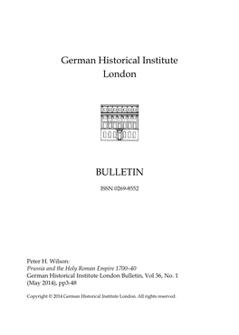 Prussia and the Holy Roman Empire 1700–40 German Historical Institute London Bulletin, Vol 36, No