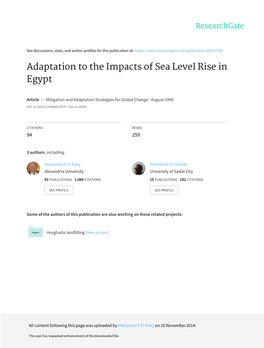 Adaptation to the Impacts of Sea Level Rise in Egypt