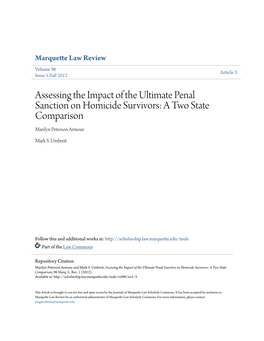 Assessing the Impact of the Ultimate Penal Sanction on Homicide Survivors: a Two State Comparison Marilyn Peterson Armour