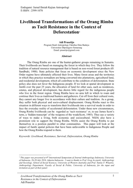 Livelihood Transformations of the Orang Rimba As Tacit Resistance in the Context of Deforestation1