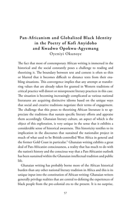 Pan-Africanism and Globalized Black Identity in the Poetry of Kofi Anyidoho and Kwadwo Opokwu-Agyemang Oyeniyi Okunoye