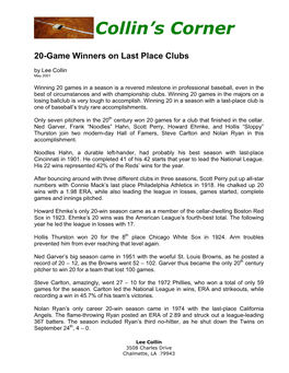 20-Game Winners on Last Place Clubs