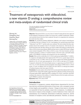 Treatment of Osteoporosis with Eldecalcitol, a New Vitamin D Analog Open Access to Scientific and Medical Research DOI