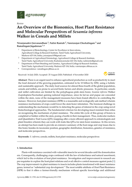 An Overview of the Bionomics, Host Plant Resistance and Molecular Perspectives of Sesamia Inferens Walker in Cereals and Millets