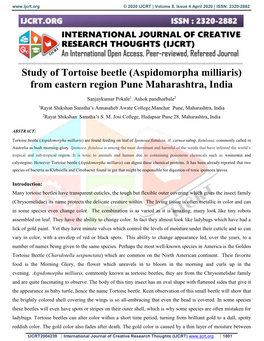 Study of Tortoise Beetle (Aspidomorpha Milliaris) from Eastern Region Pune Maharashtra, India