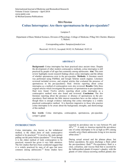 Coitus Interruptus: Are There Spermatozoa in the Pre-Ejaculate?