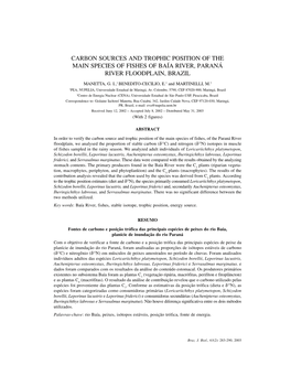 Carbon Sources and Trophic Position of the Fishes 283