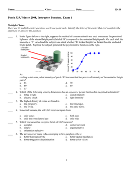 Psych 333, Winter 2008, Instructor Boynton, Exam 1