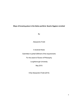 Quarto Oggiaro Revisited by Alessandro Froldi a Doctoral Thesis Submitted In