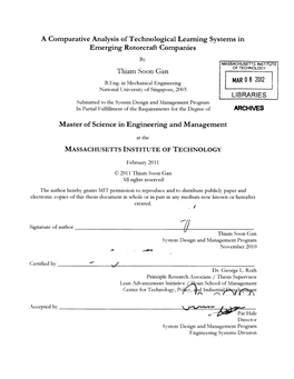 A Comparative Analysis of Technological Learning Systems in Emerging Rotorcraft Companies by MASSACHUSFS INSTITTE Thiam Soon Gan O EINLG