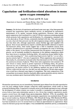 Capacitation- and Fertilization-Related Alterations in Mouse Sperm Oxygen Consumption Lynn R