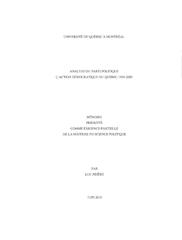 Analyse Du Parti Politique L'action Démocratique Du Québec 1994-2009