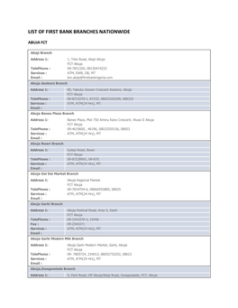 List of First Bank Branches Nationwide