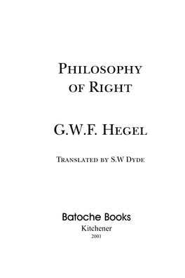 Philosophy of Right GWF Hegel