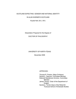 Scotland Expecting: Gender and National Identity in Alan Warner's