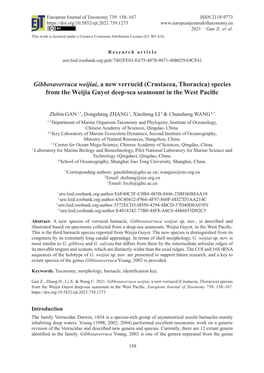 Gibbosaverruca Weijiai, a New Verrucid (Crustacea, Thoracica) Species from the Weijia Guyot Deep-Sea Seamount in the West Paciﬁ C