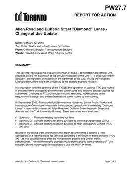 Allen Road and Dufferin Street "Diamond" Lanes - Change of Use Update