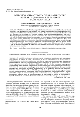 BEHAVIOR and ACTIVITY of REHABILITATED BUZZARDS &Lpar