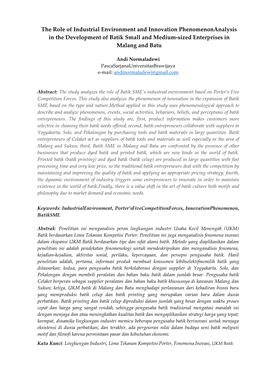 The Role of Industrial Environment and Innovation Phenomenonanalysis in the Development of Batik Small and Medium-Sized Enterprises in Malang and Batu