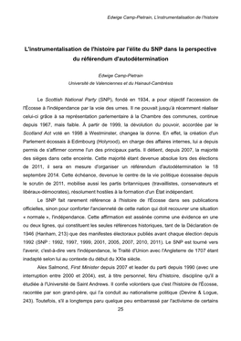 L'instrumentalisation De L'histoire Par L'élite Du SNP Dans La Perspective Du