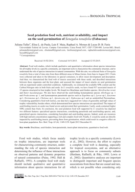 Seed Predation Food Web, Nutrient Availability, and Impact on the Seed Germination of Senegalia Tenuifolia (Fabaceae)