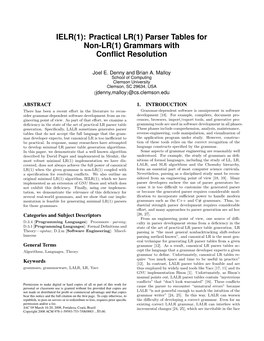 IELR(1): Practical LR(1) Parser Tables for Non-LR(1) Grammars with Conflict Resolution