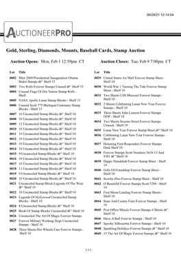 Gold, Sterling, Diamonds, Mounts, Baseball Cards, Stamp Auction