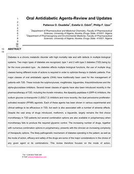 Oral Antidiabetic Agents-Review and Updates 2 3 Patience O