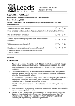 Report Author: Ian Mccall Tel: 0113 378 8012