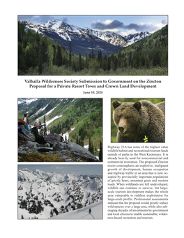 Valhalla Wilderness Society Submission to Government on The