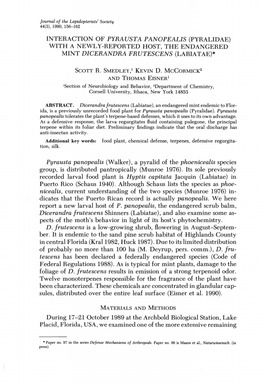 Interaction of Pyrausta Panopealis (Pyralidae) with a Newly-Reported Host, the Endangered Mint Dicerandra Frutescens (Labiatae)*