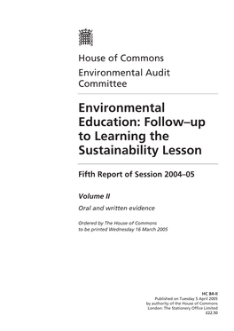 Environmental Education: Follow–Up to Learning the Sustainability Lesson