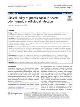 Clinical Utility of Procalcitonin in Severe Odontogenic Maxillofacial Infection Ji-Kwan Kim and Jae-Hoon Lee*