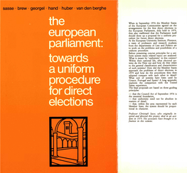The European Parliament: Towards a Uniform Procedure for Direct Elections