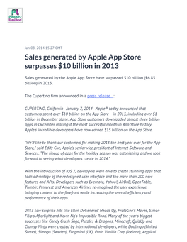 Sales Generated by Apple App Store Surpasses $10 Billion in 2013