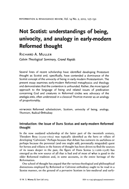 Not Scotist: Understandings of Being, Univocity, and Analogy in Early-Modern Reformed Thought