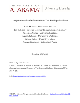 Complete Mitochondrial Genomes of Two Scaphopod Molluscs