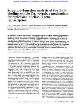 Structure-Function Analysis of the TBP- Binding Protein Dr L Reveals a Mechanism for Repression of Class II Gene Transcription