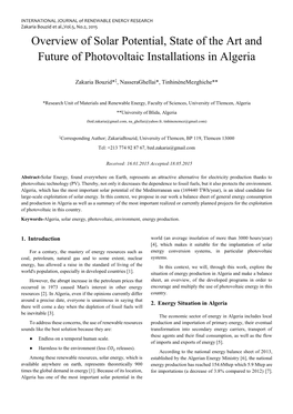 Overview of Solar Potential, State of the Art and Future of Photovoltaic Installations in Algeria