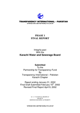 PHASE 1 FINAL REPORT Karachi Water and Sewerage Board