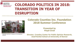 Colorado Politics in 2018: Transition in Year of Disruption