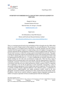 Overview of Fisheries Data Collection and Management in Grenada. United Nations University Fisheries Training Programme, Iceland