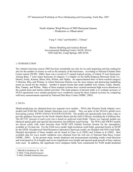 North Atlantic Wind Waves of 2005 Hurricane Season – Prediction Vs