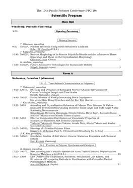 The 10Th Pacific Polymer Conference (PPC 10) Scientific Program